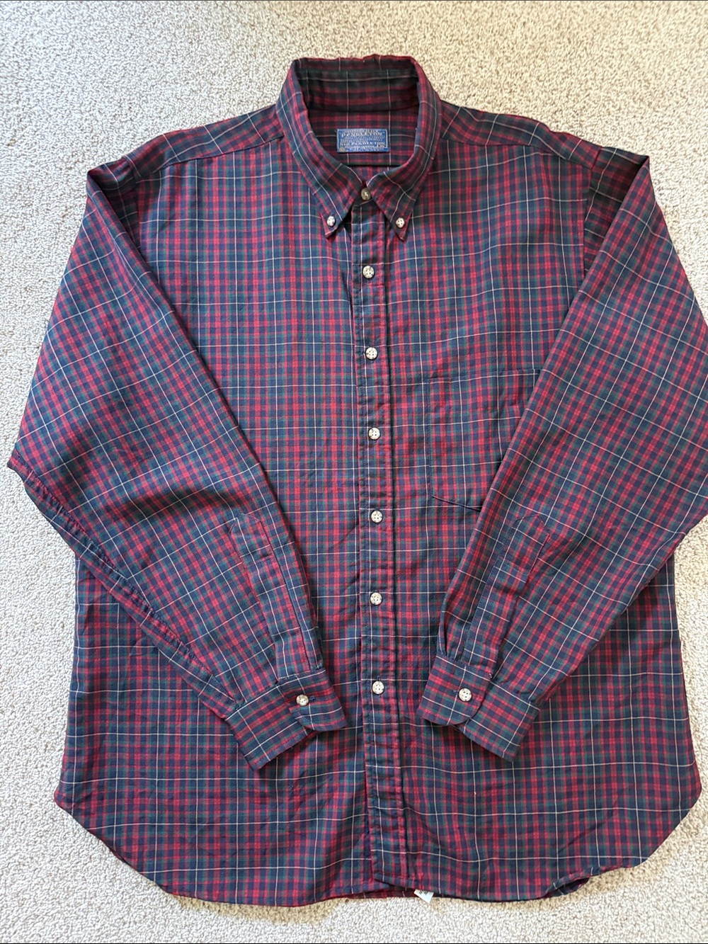 Vintage Sir Pendleton Wool Plaid Button-Down Shirt XL Made in USA